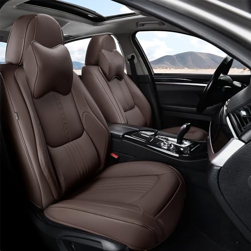 Car Seat Covers Full Set, Front and Rear Seat Covers for Cars, Waterproof Leather Auto Seat Protectors with Head Pillow