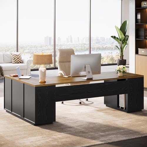 Tribesigns 85.8-Inch L-Shaped Executive Desk with File Drawers, Door Cabinet & Shelves, Extra Large Commercial Office Desk