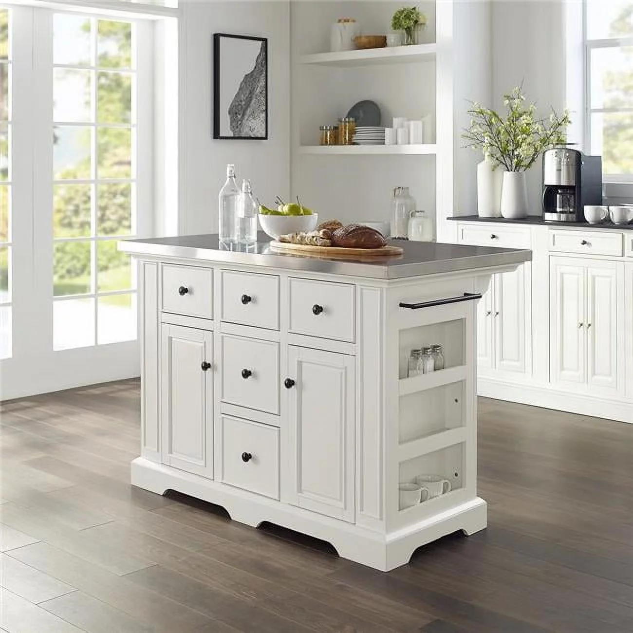 Crosley Furniture Julia Stainless Steel Metal Top Kitchen Island in White