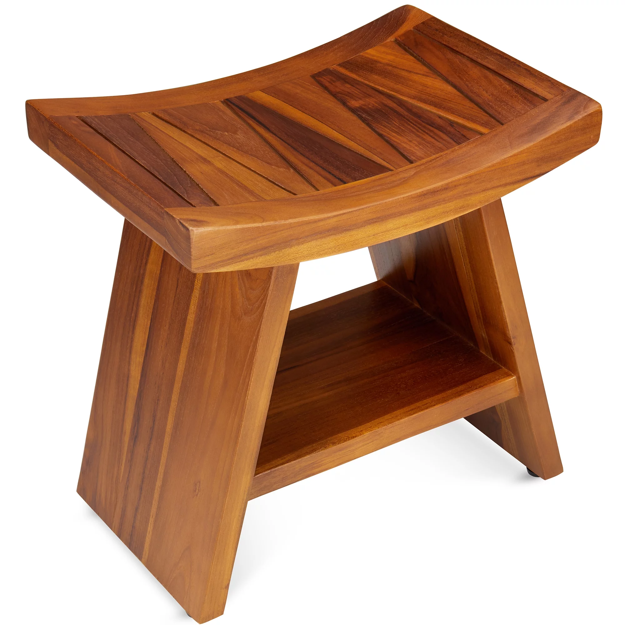 TeakCraft Teak Shower Stool with Shelf  Water Resistant