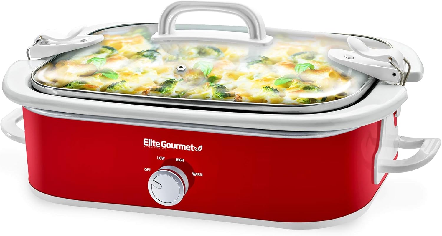 Elite Gourmet MST-5240SS Crock Slow Cooker, Locking Lid Adjustable Temperature Keep Warm Oven & Dishwasher-Safe Casserole Pan, 3.5Qt Capacity