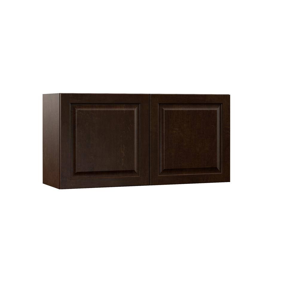 Hampton Bay Designer Series Gretna Assembled 36x18x12 in. Wall Bridge Kitchen Cabinet in Espresso, Brown