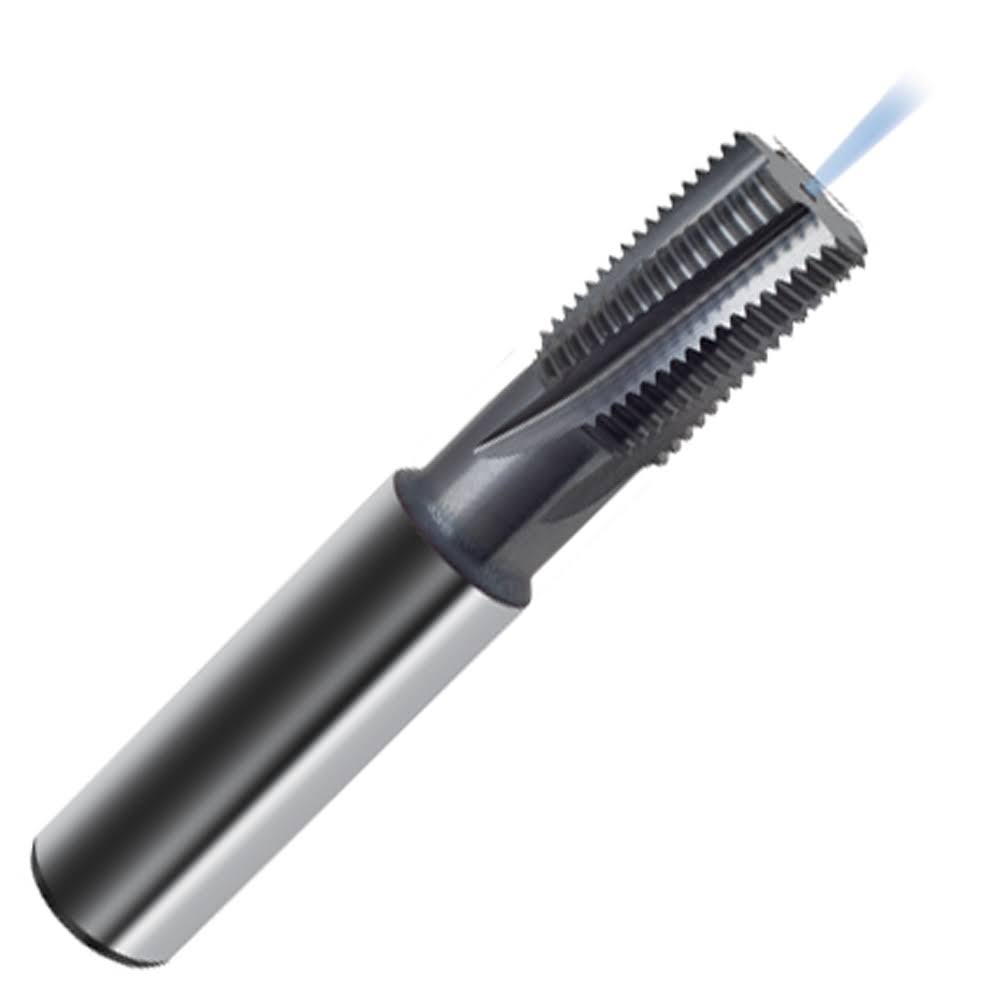 GUHRING Inc. 2.00 Pitch for Minimum Hole 27mm, Spiral Flute Carbide Thread Mill, 5 Flutes, TiCN Coated, Coolant Through