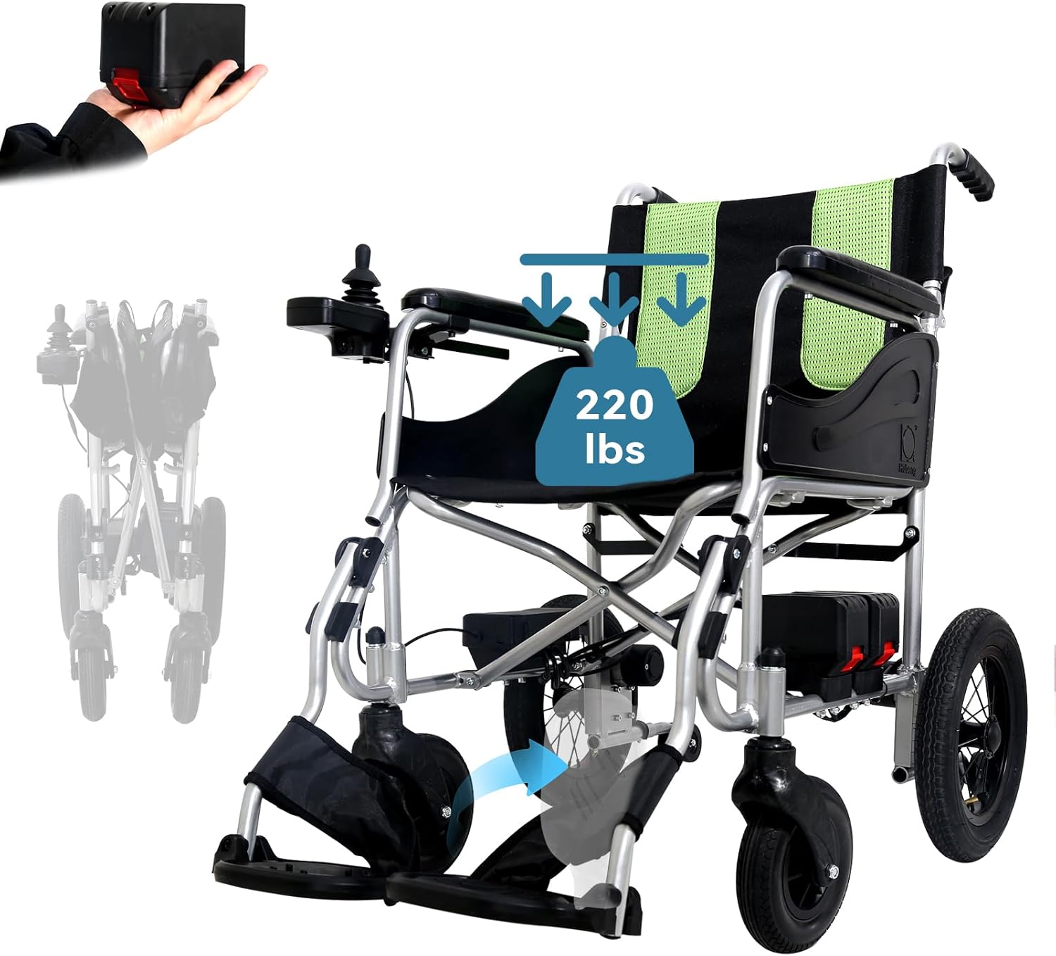 Ultra-Light Aluminum Foldable Electric Wheelchair for Adults and Seniors, 27.5 lbs, Compact and Portable Small Motorized wheelchairs