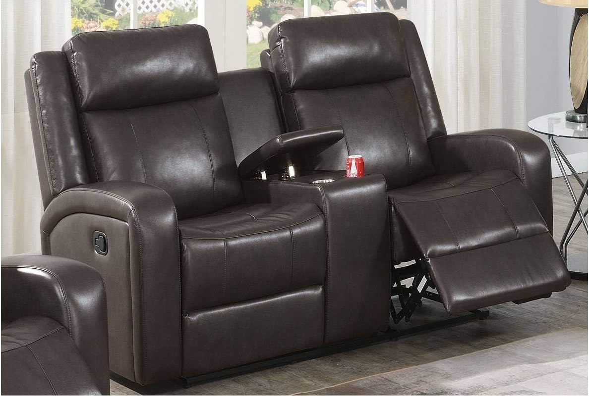 Nikaia 2-Piece Manual Motion Sofa Set with Console in Brown Leather Gel+PU