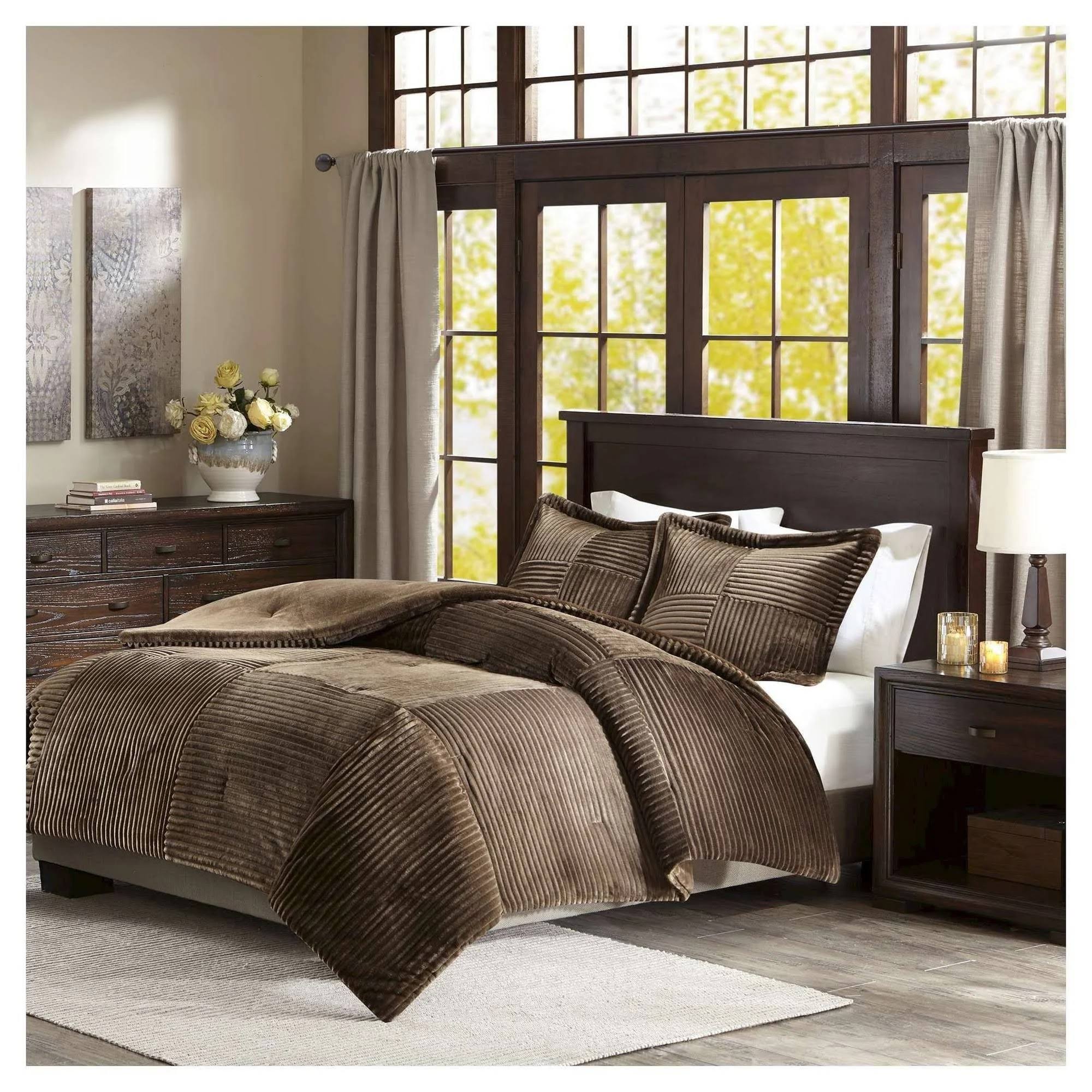 Madison Park - Parker Corduroy Plush Comforter Mini Set - Brown - King/Cal King