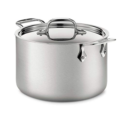 All-Clad D5 5-Ply Brushed Stainless Steel Stockpot 8 Quart Induction Oven Broiler Safe 600F Pots and Pans, Cookware Silver