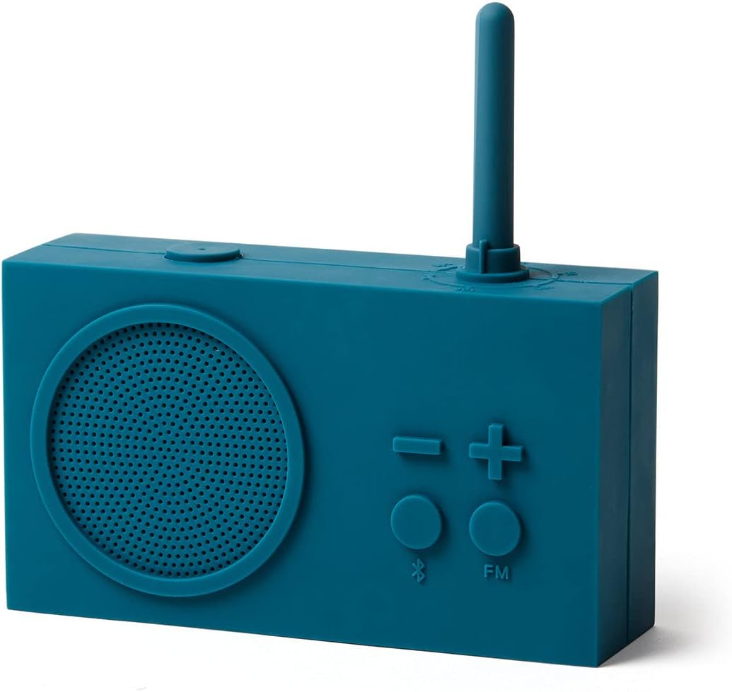 Lexon Tykho 3 FM Radio, Bluetooth Speaker, 5W, Splash Proof IPX4, Autonomy 20 Hours, Silicone Rubber Case - Blue Pack of 2
