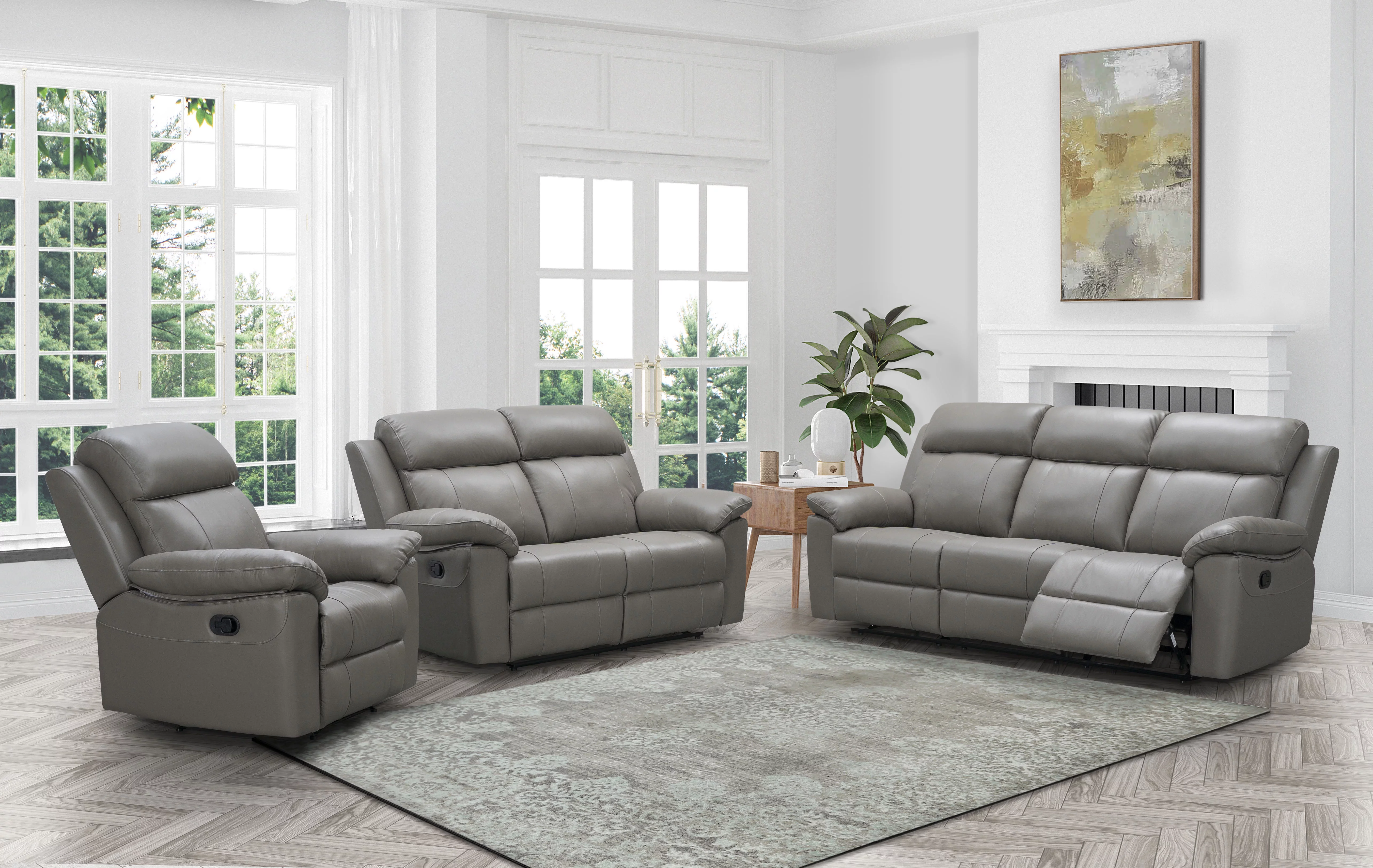 Devon & Claire Ryan Top Grain Leather Reclining Sofa Set, Gray