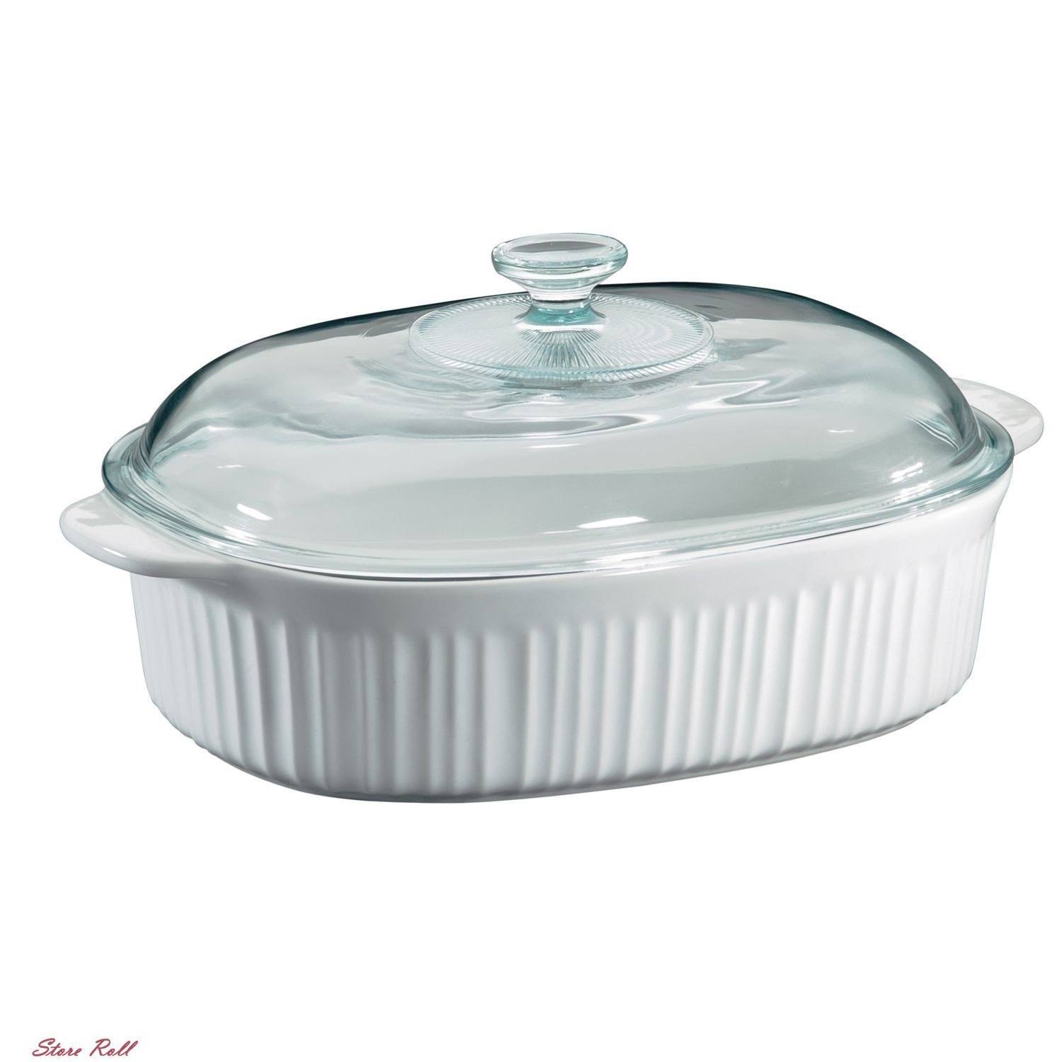 Corningware French White 4 Quart Oval Casserole w/ Glass Cover