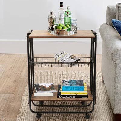 Folding Kitchen Bar Serving Cart 3-Tier Rolling Utility Cart with Wheels Coffee Cart Foldable Serving Bar Cart Microwave Cart fo
