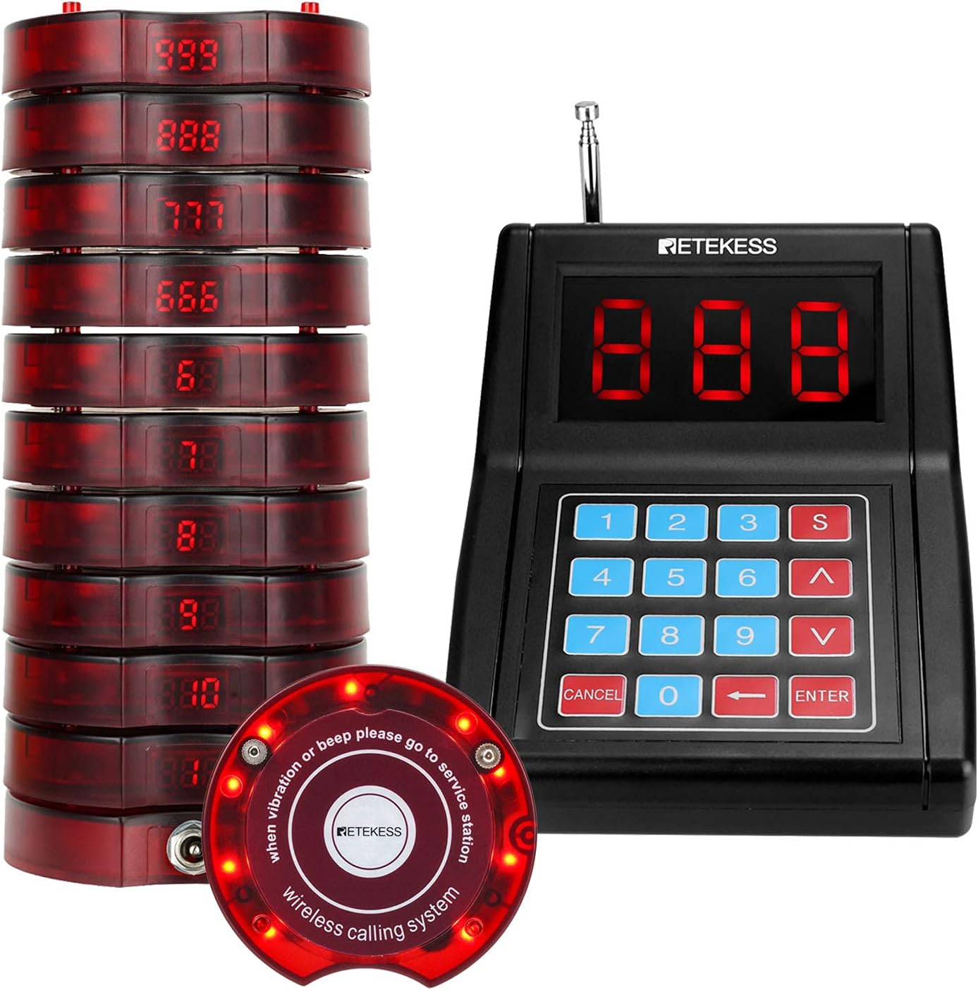 Retekess TD165 Pager System,Pagers for Restaurants,Cancel Call,Max 999 Buzzers,Long Range,10 Pagers and Beepers with Lanyard Hole for Clinic,Hospital