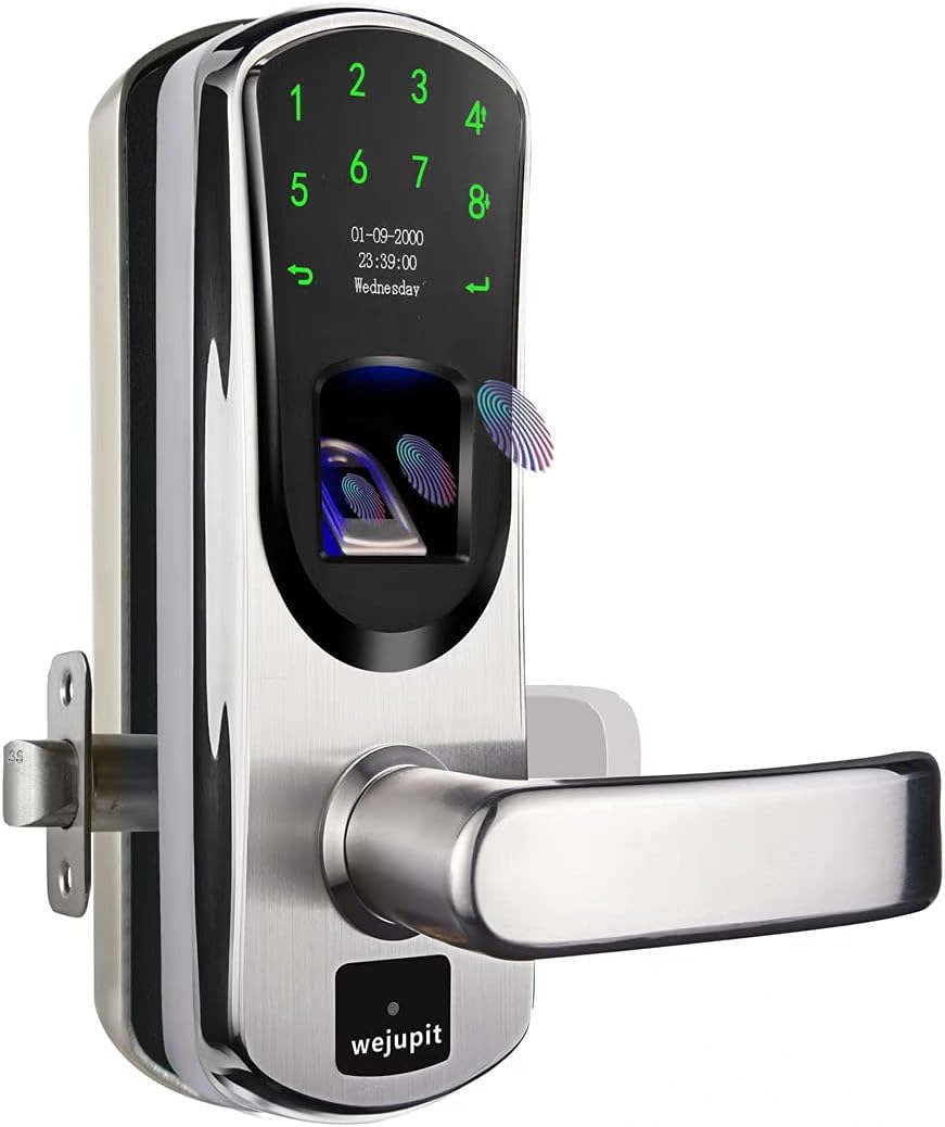 WeJupit V8 Fingerprint Keyless Entry Smart Door Lock Stainless Steel Touchscreen with Electronic Keypads, Spare Key, Two-Factor Authentication