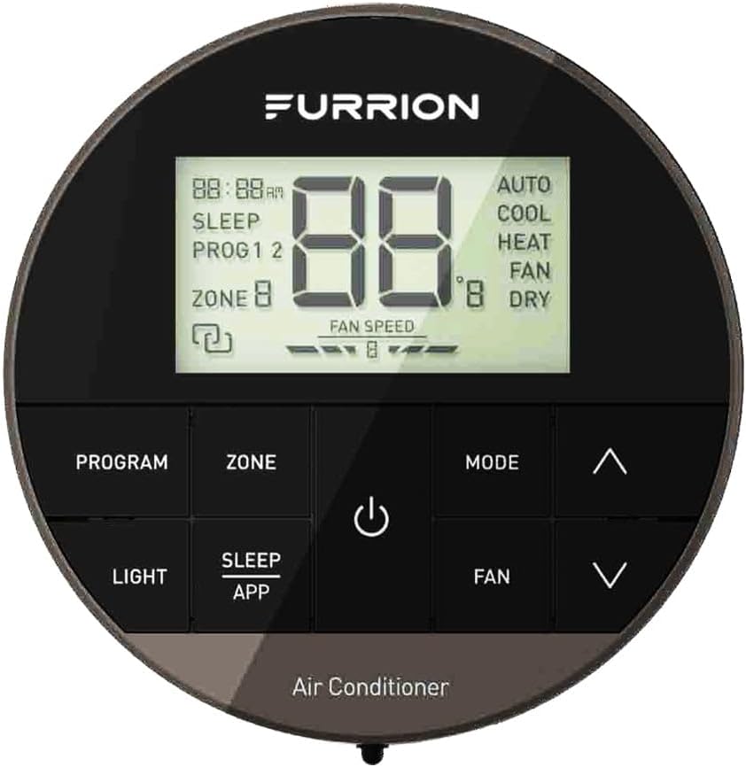 Furrion Enhanced Multi-Zone Wall Thermostat with App Control for Chill RV Air Conditioner Systems, Three Fan Speeds, Sleep Function, Auto Restart