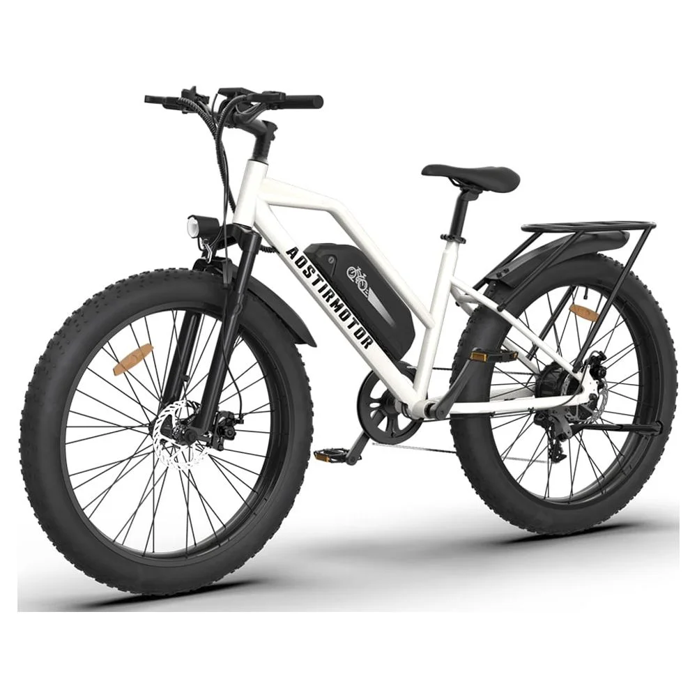 Aostirmotor Electric Mountain Bike, 75oW Motor 48V 13AH Removable Lithium Battery Ebike with Rack, 26" 4.0 inch Fat tire Bike
