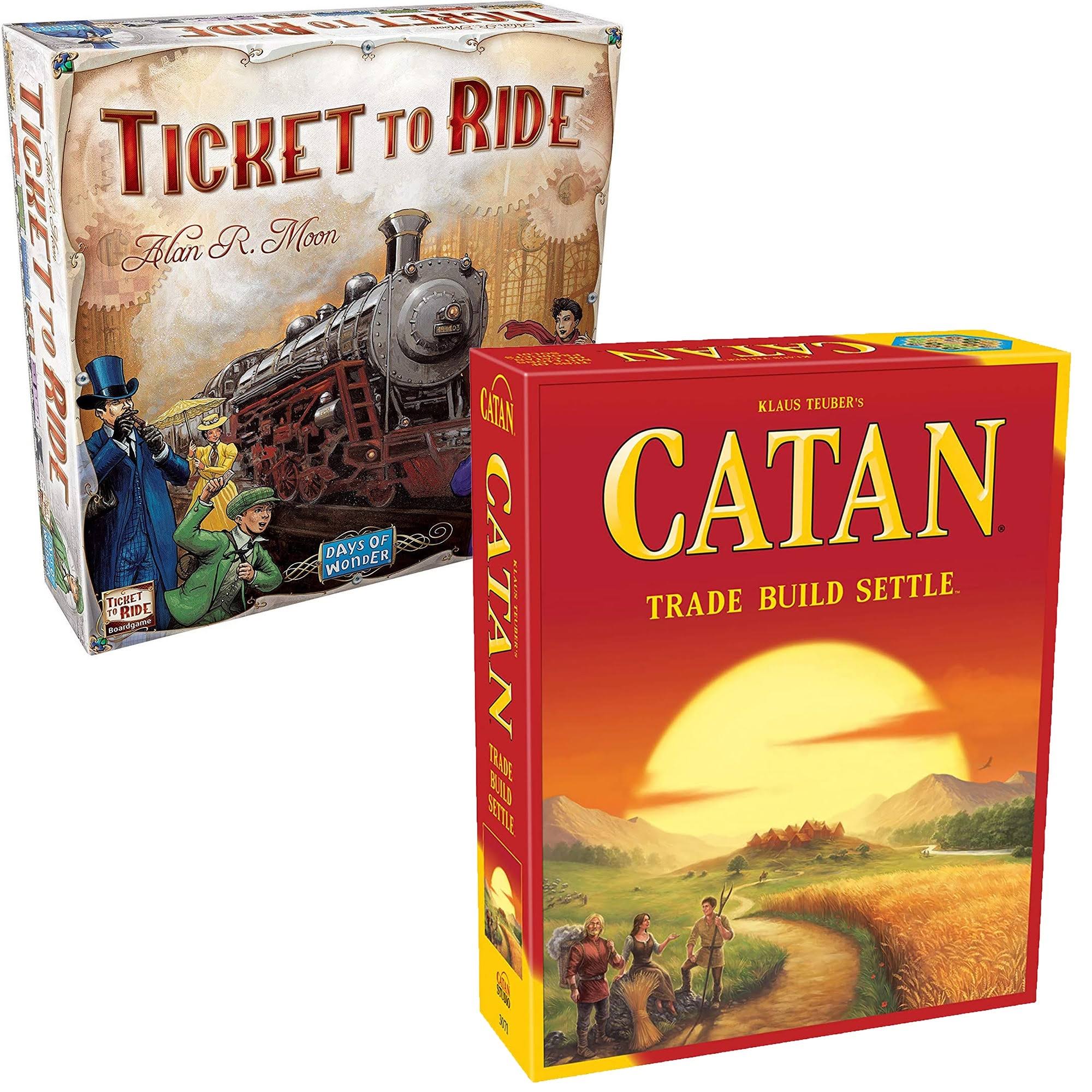 Asmodee Settlers of Catan and Ticket to Ride Board Game Bundle