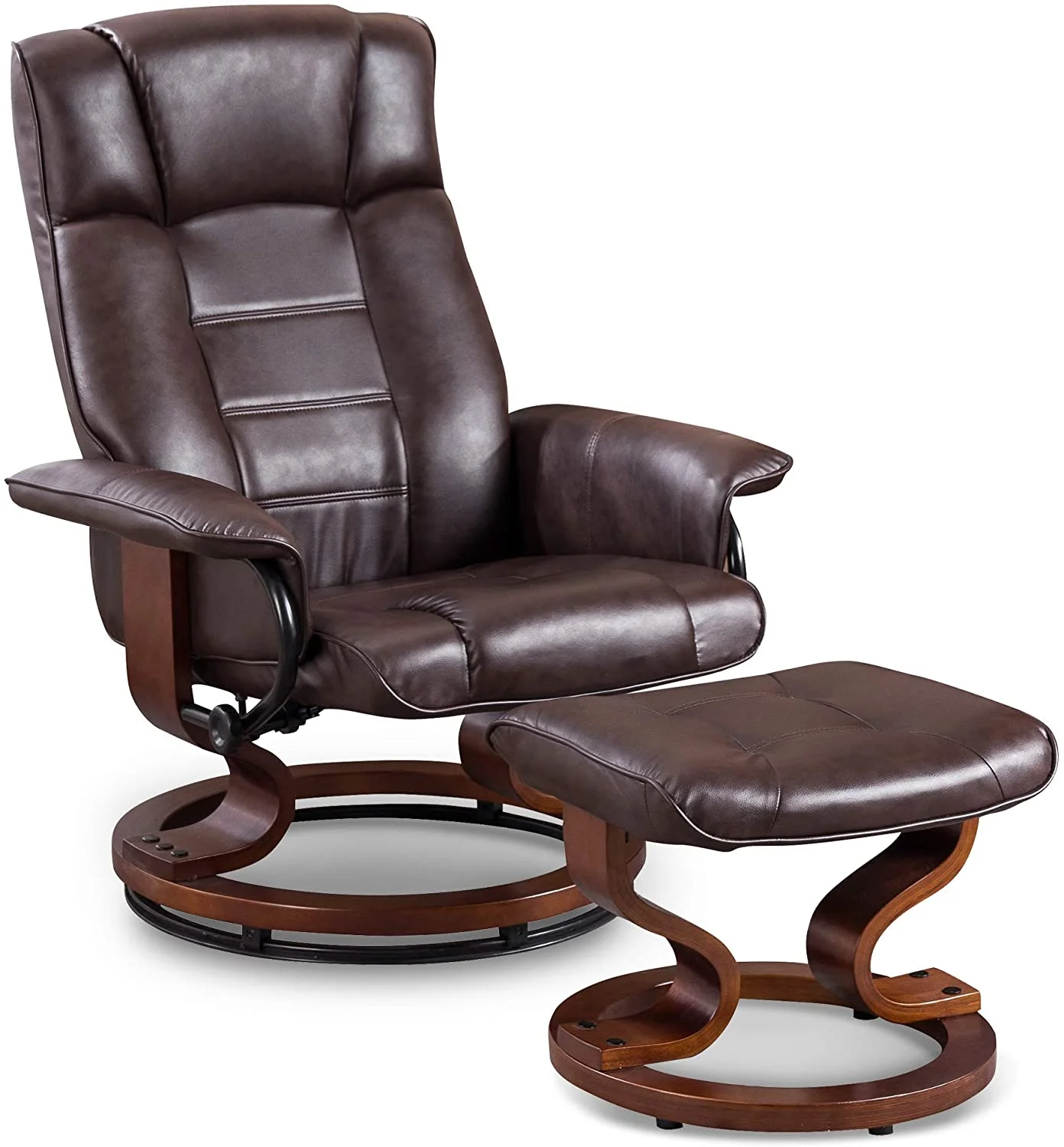MCombo Swiveling Recliner Chair with Wrapped Wood Base and Matching Ottoman Footrest  Furniture Casual Chair  Faux Leather 9019 (Cream White)