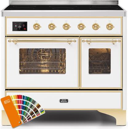 ILVE Majestic II 40 Induction Range with Element Stove and Electric Oven in RAL Custom Color with Brass Trim, UMDI10NS3RAG