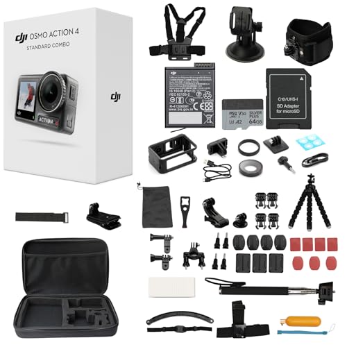 DJI Osmo Action 4 Standard Combo with 50 Piece Accessory Kit + 2 Extra Batteries + 64GB Card