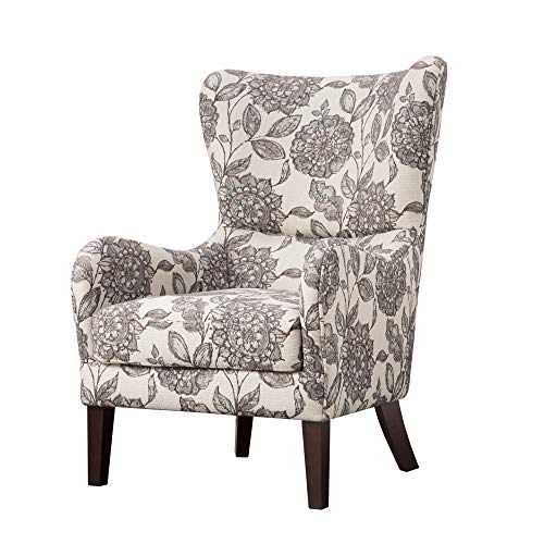 Madison Park Arianna Accent Hardwood, Faux Linen Modern Contemporary Style Living Room Sofa Furniture Swoop Wing Arm Bedroom Chairs Seats, Deep