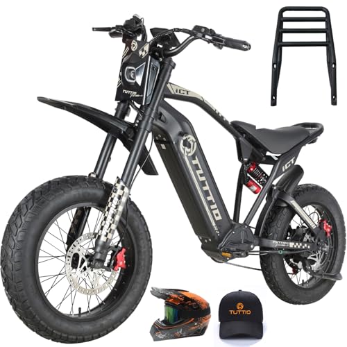 TUTTIO ICT Electric-Bike for Adults Age 16+, Peak 4000W-60V-25AH Electric-Dirt-Bike, 43-49MPH, 20" Fat-Tire-Electric-Motorcycle
