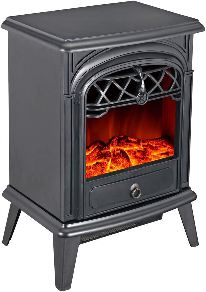 GMHome Free Standing Electric Fireplace Cute Heater Log Fuel Effect Realistic Flames Space Heater, 1500W - Black