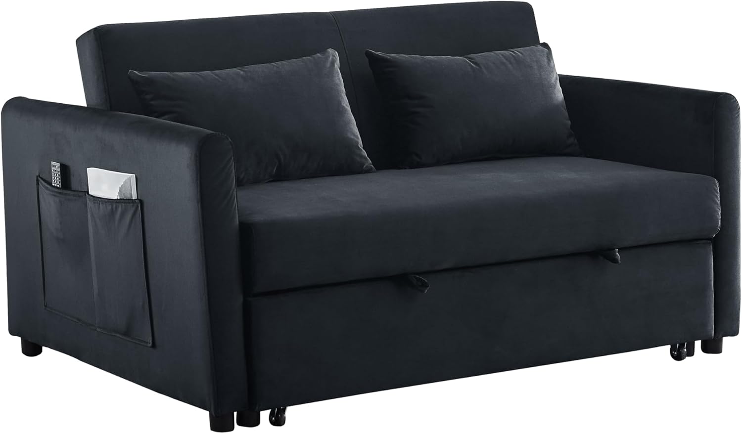 54 Inch Convertible Sleeper Sofa, 3-in-1 Versatile Velvet Loveseat with Pullout Bed, Couch with Adjustable Backrest