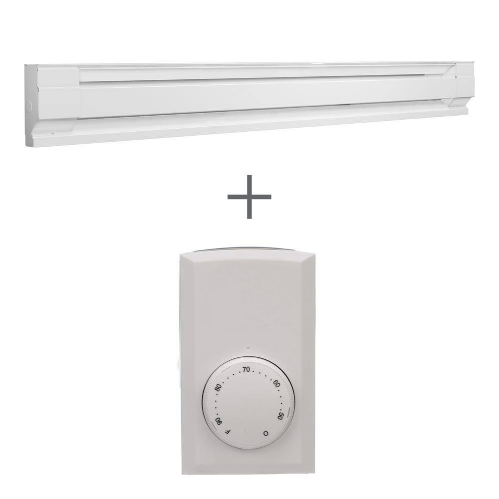 Cadet 72 in. 1,500-Watt 240-Volt Electric Baseboard Heater in White with Thermostat 20007