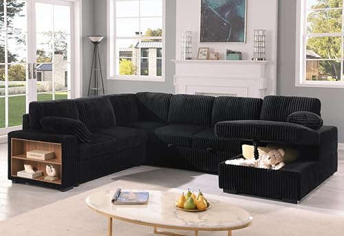 Eafurn 6 Seater Oversized U Shaped Sleeper Sectional Sofa Pull Out Couch Bed