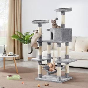 Yaheetech 58-in Plush Cat Tree u0026 Condo, Light Gray