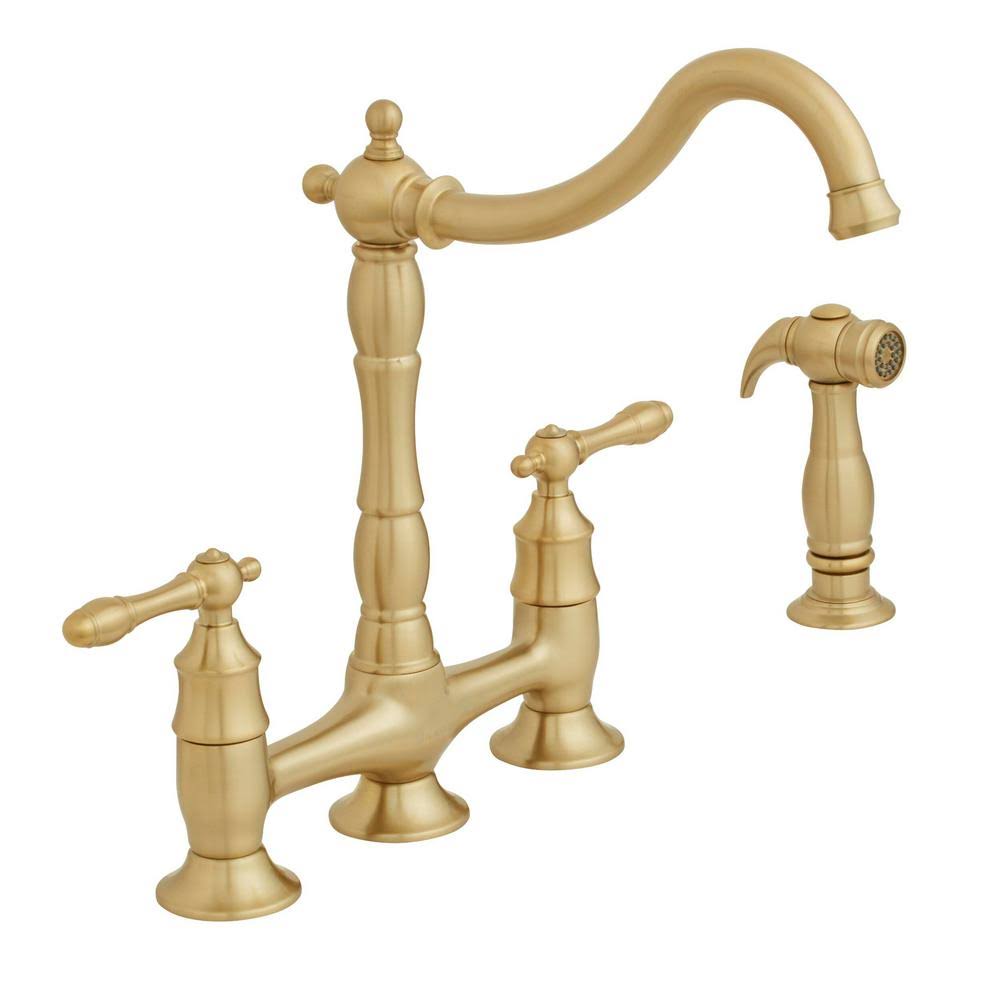 Glacier Bay Lyndhurst 2-Handle Bridge Kitchen Faucet with Side Sprayer in Matte Gold