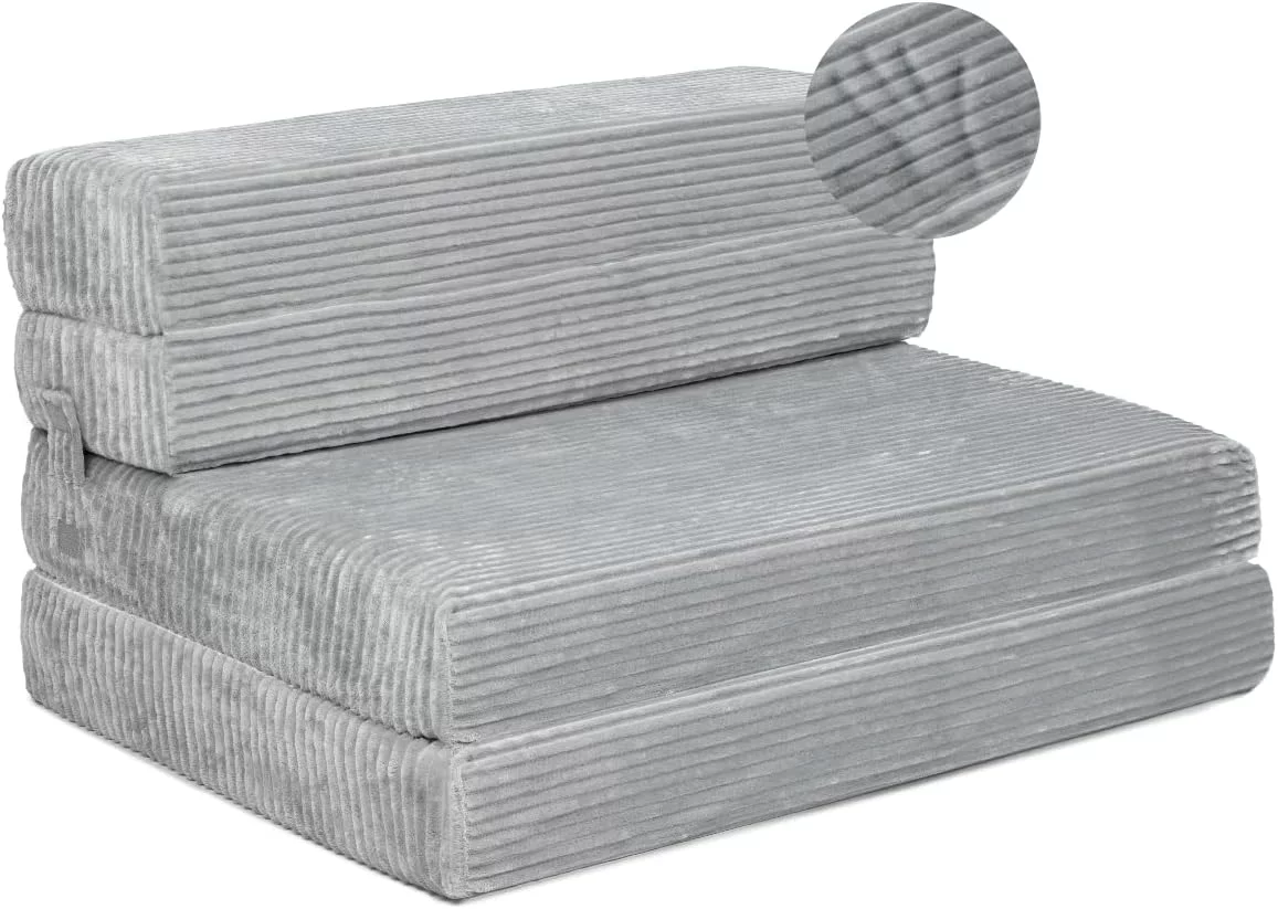 Milliard Tri Folding Sofa Mattress, Memory Foam Foldable Mattress with Ultra Soft & Washable Ribbed Fur Cover, Twin Size (75" x 38" x 6")
