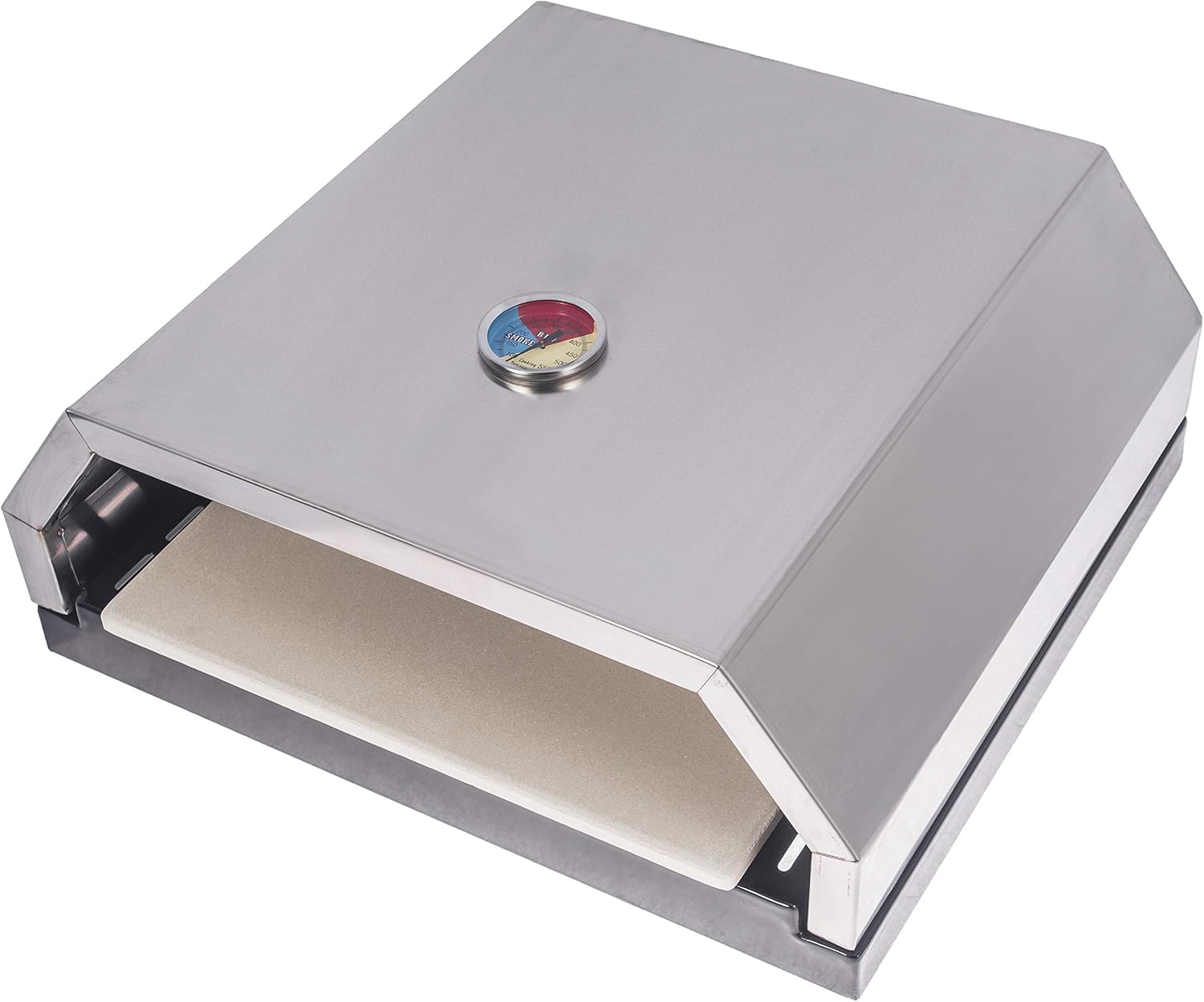 DELSbbq Open Faced Grill Pizza Oven for Gas or Charcoal Grill, Includes Ceramic Stone and Thermometer