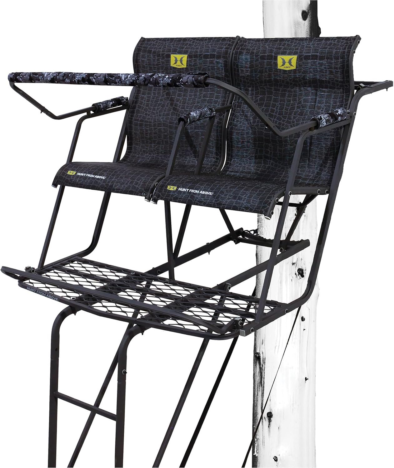 Hawk 18' Big Denali 2-Man Ladder Stand | Durable Hunting Archery 2 Person Steel Tree Stand with 2 Seats, Contoured Backrest