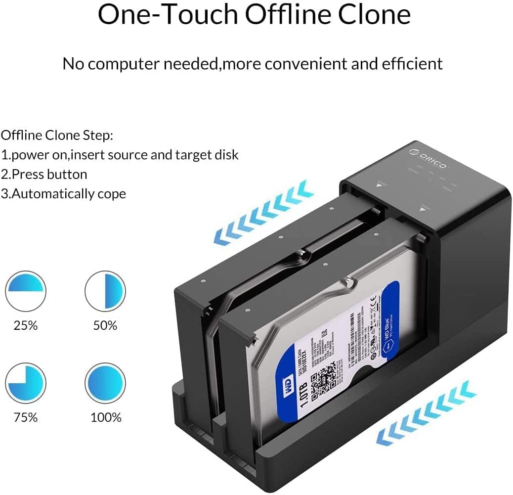 ORICO 5 Bay Docking with Clone USB 3.0 to SATA External Hard Drive 5 Bay Docking Station with Duplicator Offline Clone Function for 2.5 or 3.5in