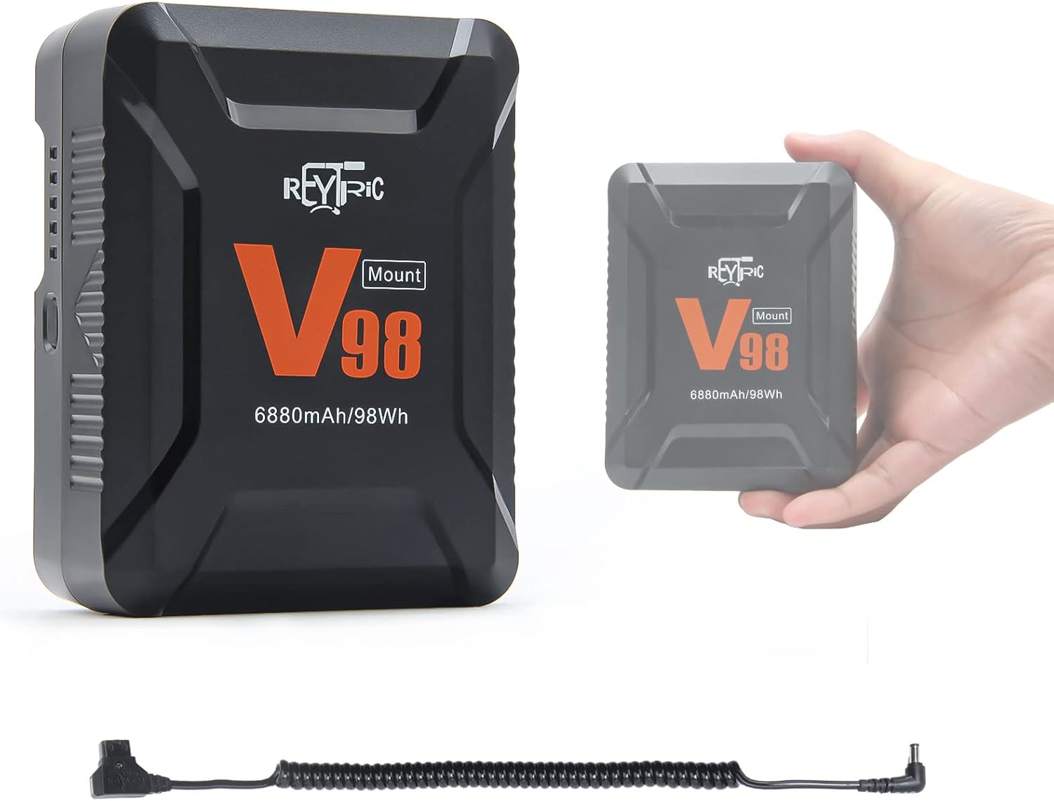 REYTRIC Mini V Mount/V-Lock Battery 98Wh 15A Draw with D-tap to DC Power Cable VMount for Blackmagic BMPCC 4K 6K, Aputure Lights