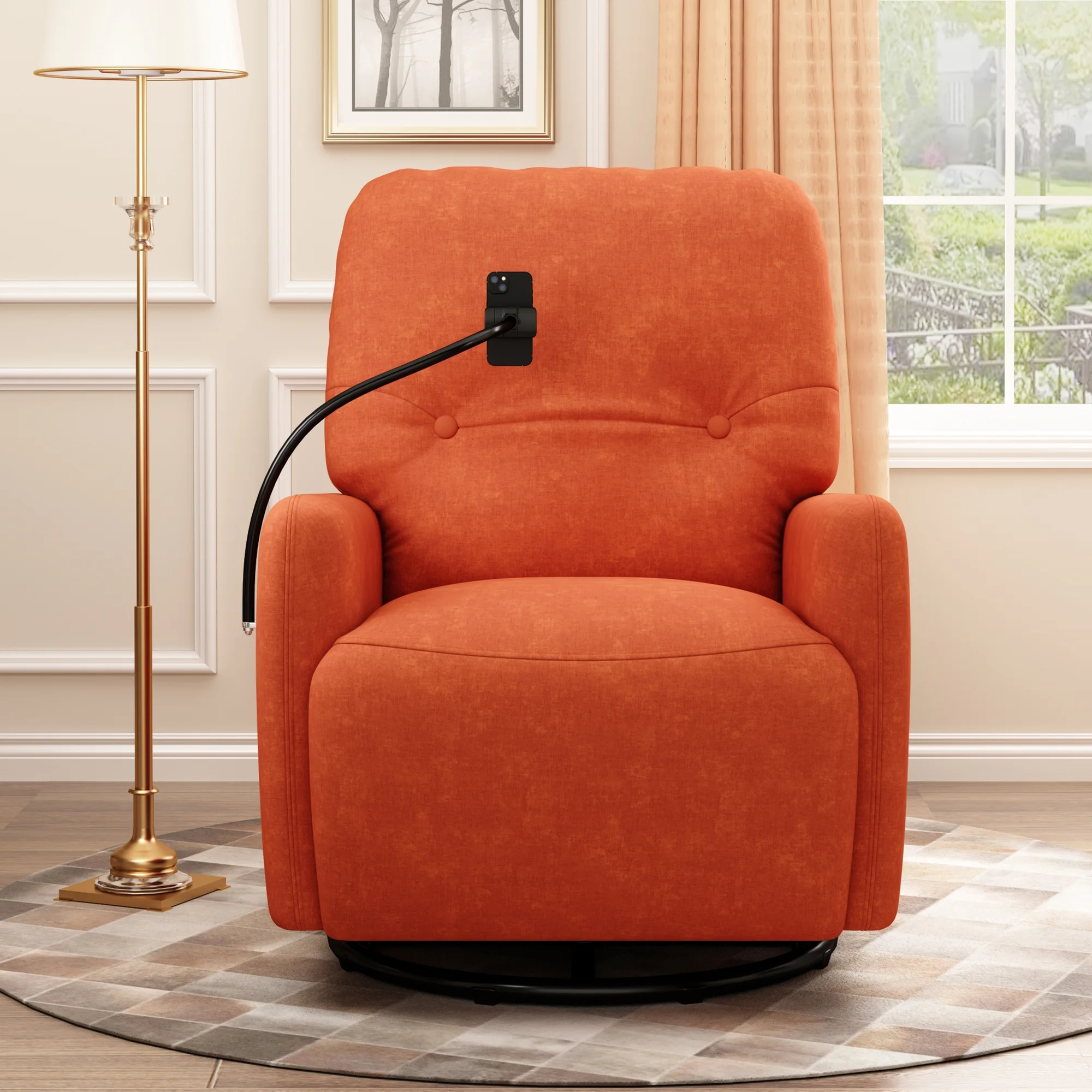 CoSoTower 270 Degree Swivel Electric Recliner Home Theater Seating Single Reclining Sofa Rocking Motion Recliner with A Phone Holder for Living Room