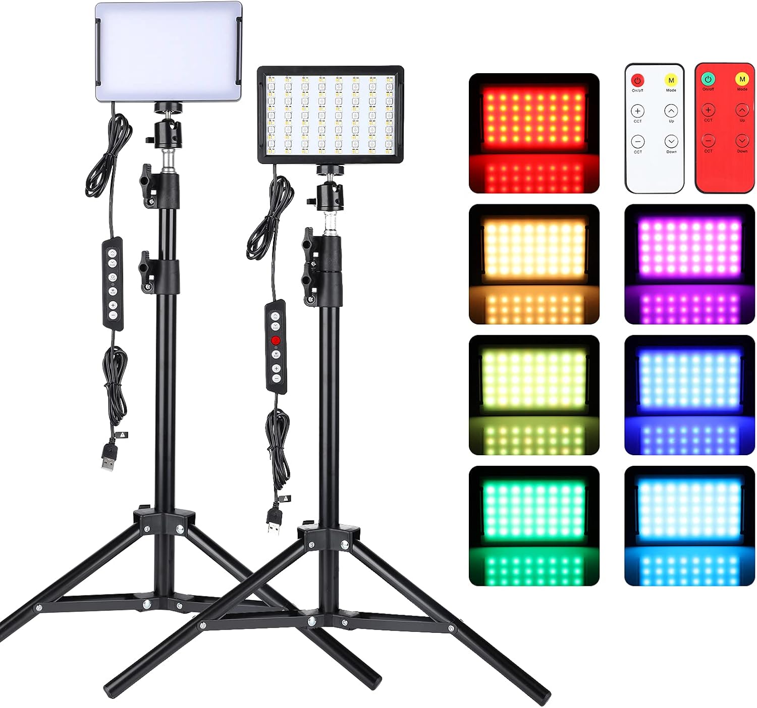 Led Video Light for Camera, RGB Photography Lighting Kit (2 Packs) with Adjustable Tripod Stand/Remote