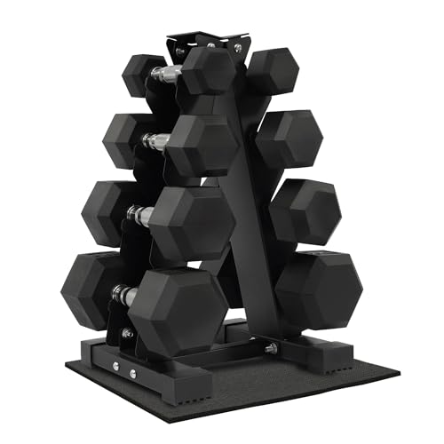 Dumbbell Set with Rack, Rubber Coated Hex Dumbbell Weights in 100lbs, 5, 10, 15, 20lbs Pair