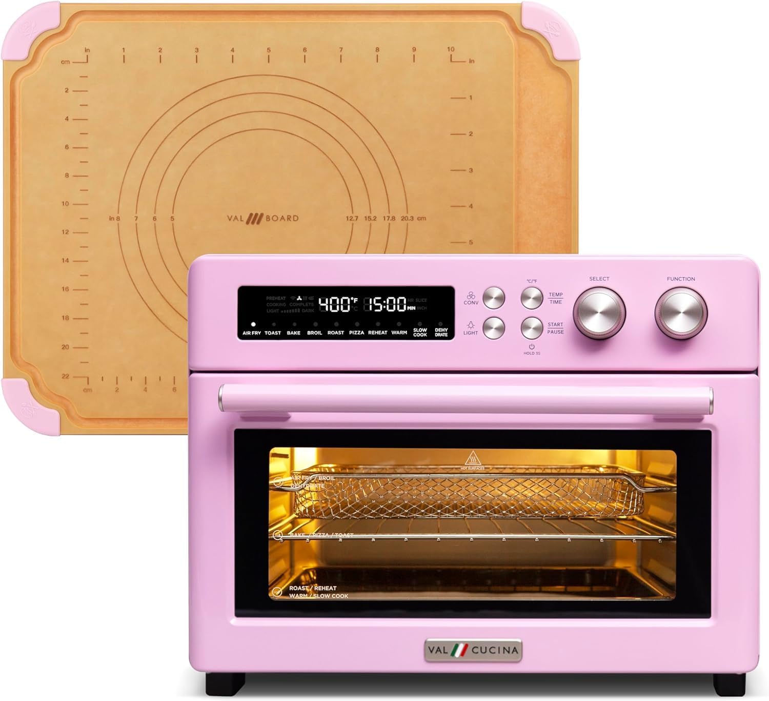 Air Fryer Toaster Oven, 10-in-1 Convection Ovens and VAL Board Cutting Board, Pink Color
