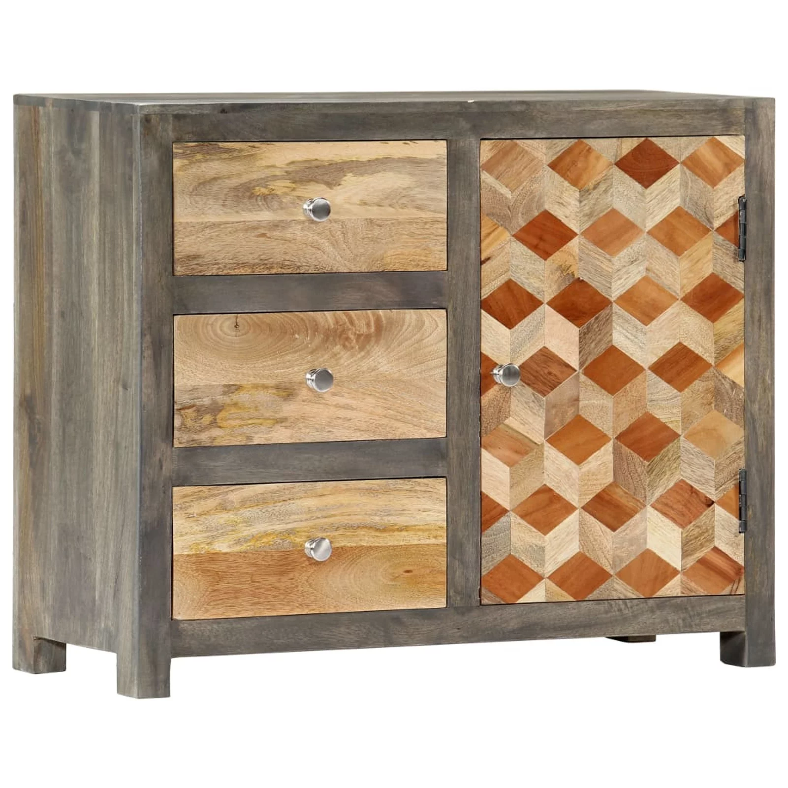 moobody Side Cabinet with Door and 3 Storage Drawers Mango Wood Sofa End Table Living Room, Bedroom