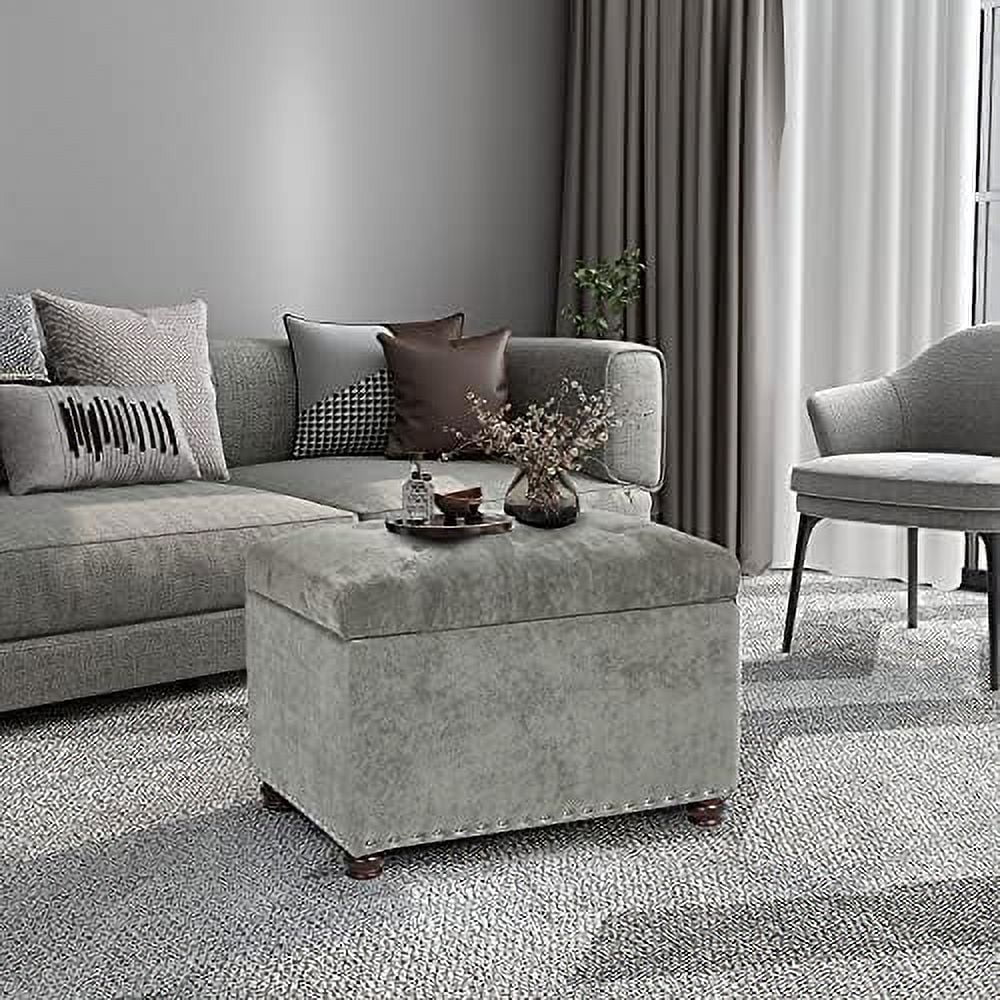 De Ville 24" Rectangle Tufted Lift Top  Ottoman Bench  Faux Leather Footrest with Foam Padded Seat  Red Brown