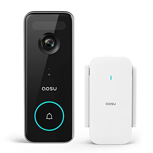 AOSU Doorbell Camera Wireless, 5MP Ultra HD, No Monthly Fee, 2.4/5 GHz WiFi Video Doorbell with Homebase, Battery/Wired Powered