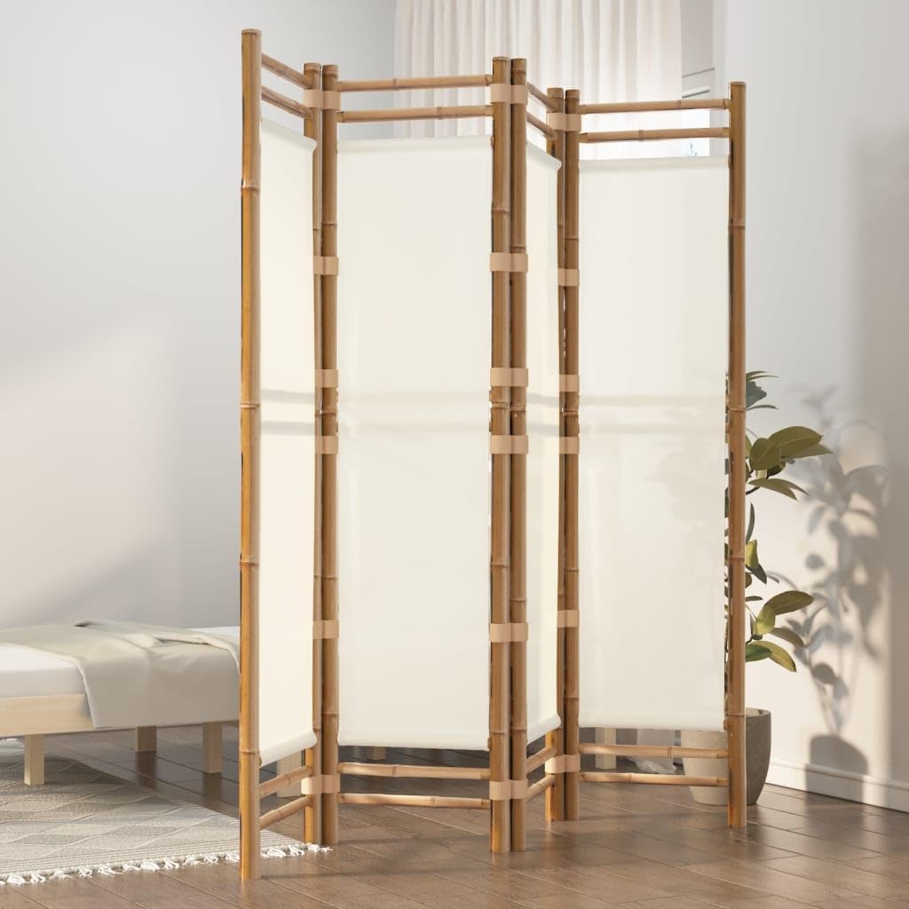 Bedroom Dividers Folding 4-Panel Room Divider 63" Bamboo and Canvas,Bamboo Room Divider for Privacy and Style, Foldable Partition for Any Room