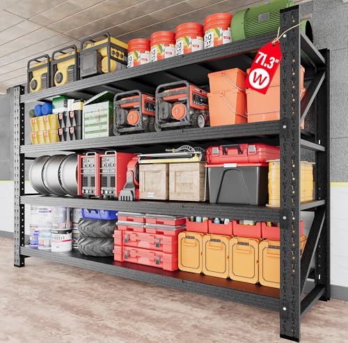 5000LBS Heavy Duty Garage Shelving Units,71.3" Wide & Deep Storage Shelves,Metal Garage Shelves,Large Storage Rack,Steel Shelf