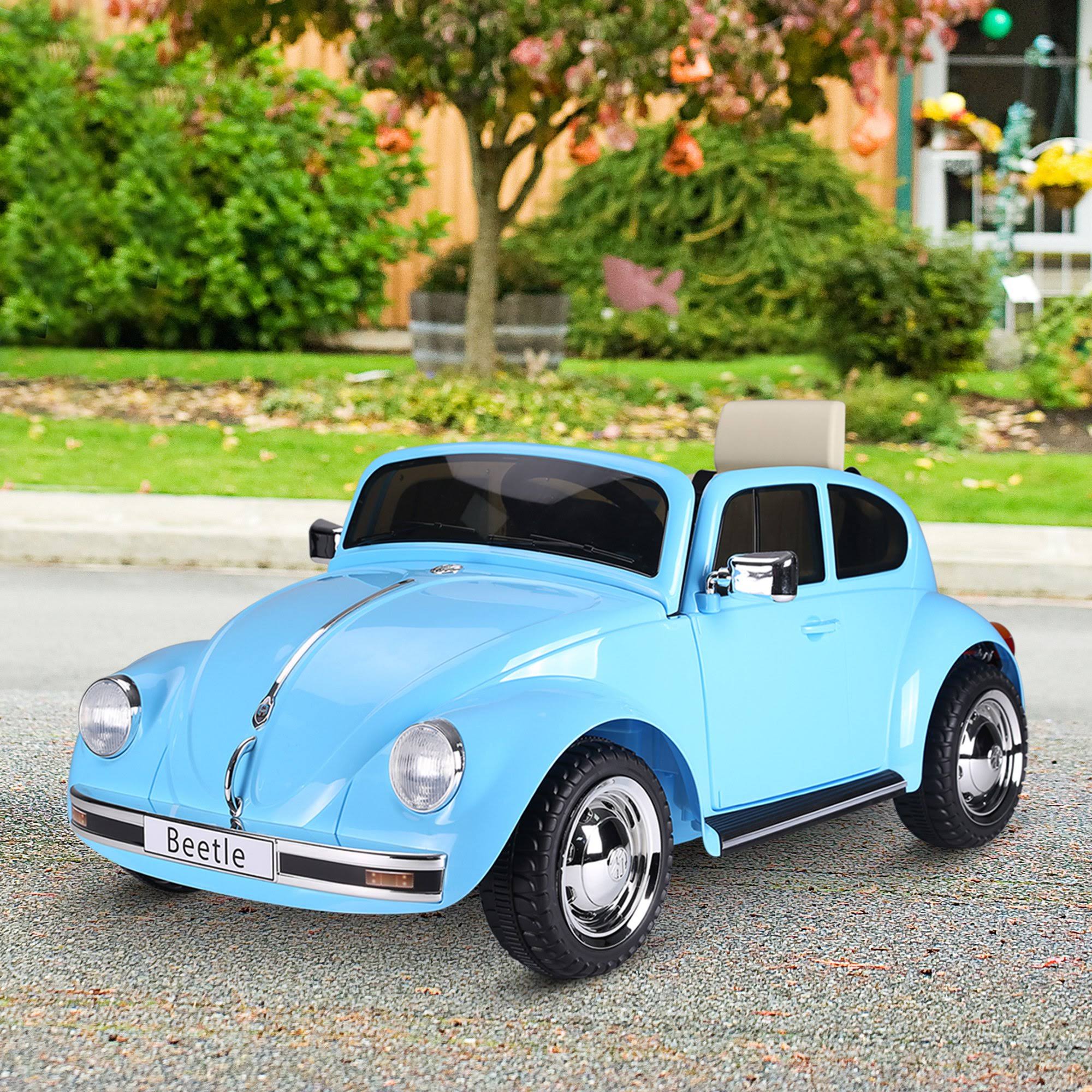 Aosom Licensed Volkswagen Beetle Ride-On Kids Electric Car with Secondary Remote Control & Extra Wide Safety Tires Blue