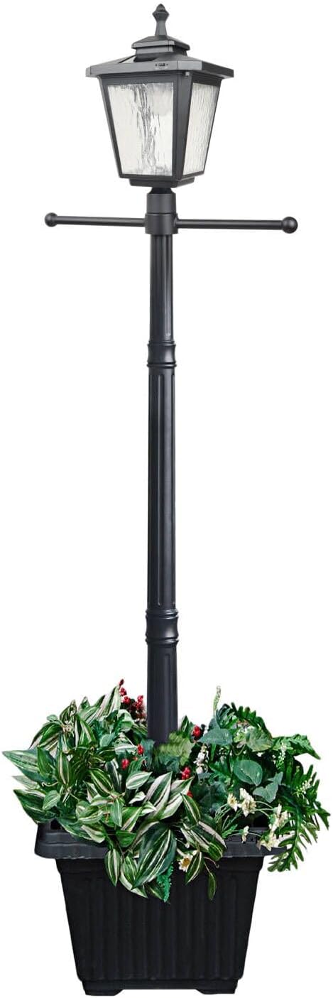 76" Height Solar Lamp Post Lights with Planter, Die-Casting Aluminum construction, Glass lampshade with warm white LED, Suitable for Yard, Driveway