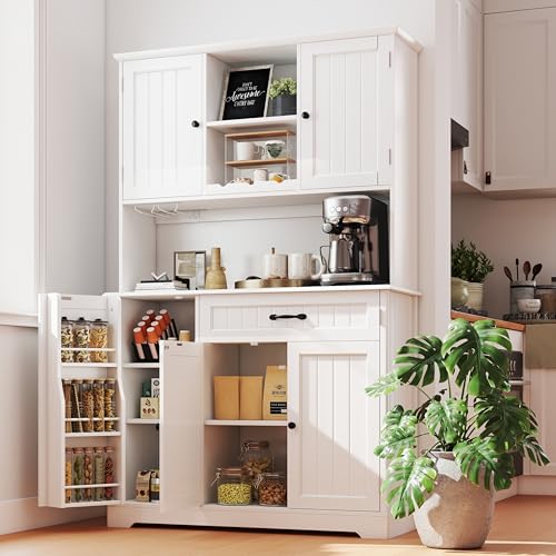 Gizoon 67.7" Kitchen Pantry Cabinet with Microwave Shelf Tall Coffee Bar Cabinet with Storage Kitchen Hutch with Countertop for Dining Room and Craft