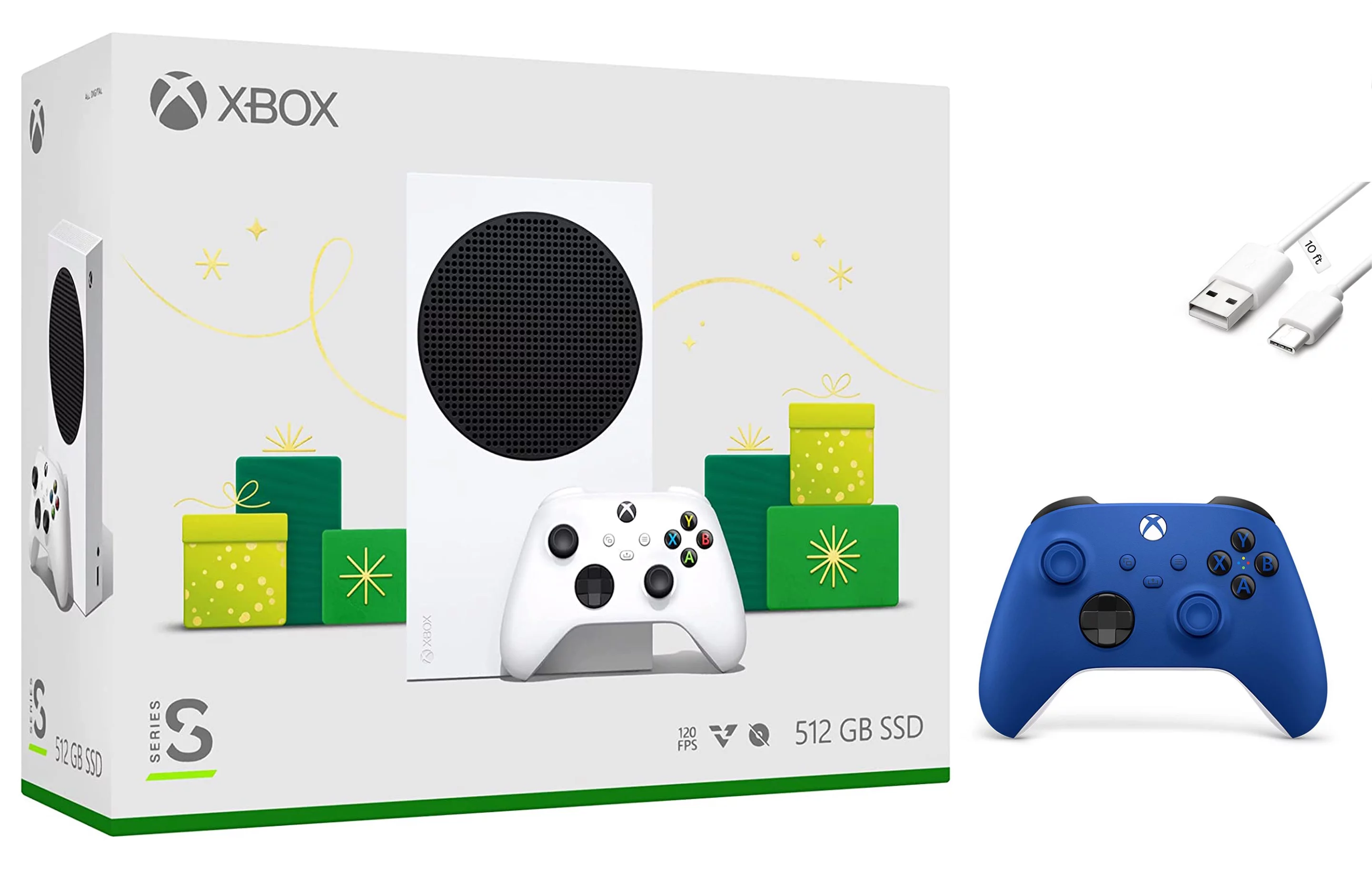 Xbox Series S – Holiday Console, Extra Blue Wireless Controller with Mazepoly Accessories