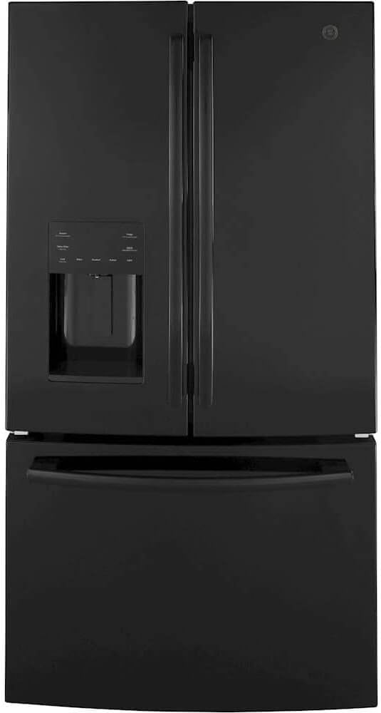 GE GFE26JGMBB 36" French Door Refrigerator with 25.6 cu. ft. Capacity Energy Star External Water and Ice Dispenser LED Lighting Spill Proof Shelves